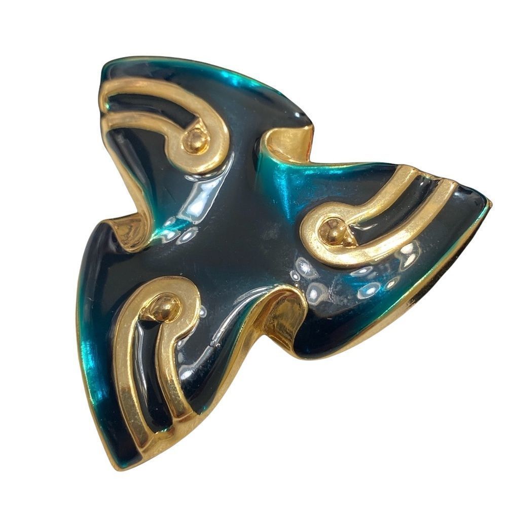 Vintage Gold And Enamel Swirl Brooch - Picture 3 of 12